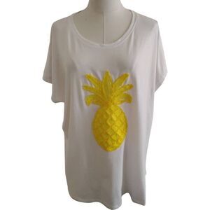 Allison Taylor Plus Size White Sequin Pineapple Tee Shirt Size 2X NWT
